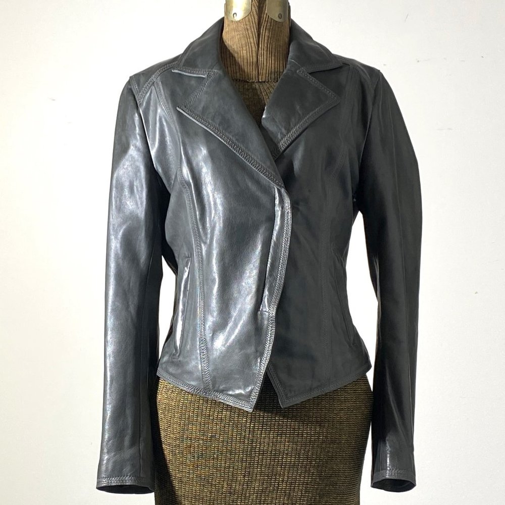 Elie Tahari leather jacket, silver, medium
